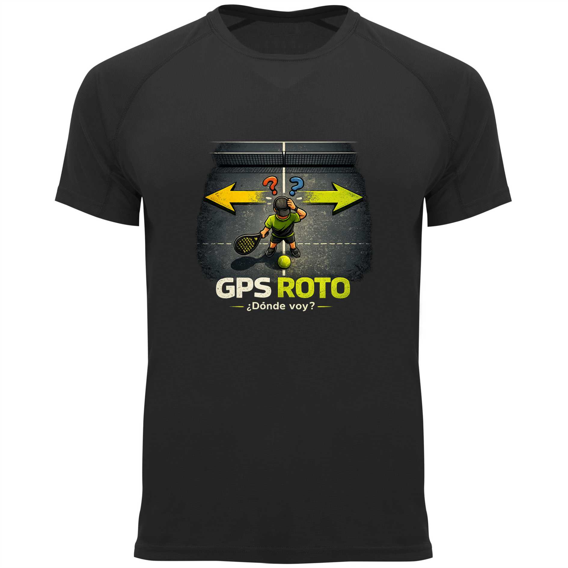 camiseta padel divertida gps roto negro