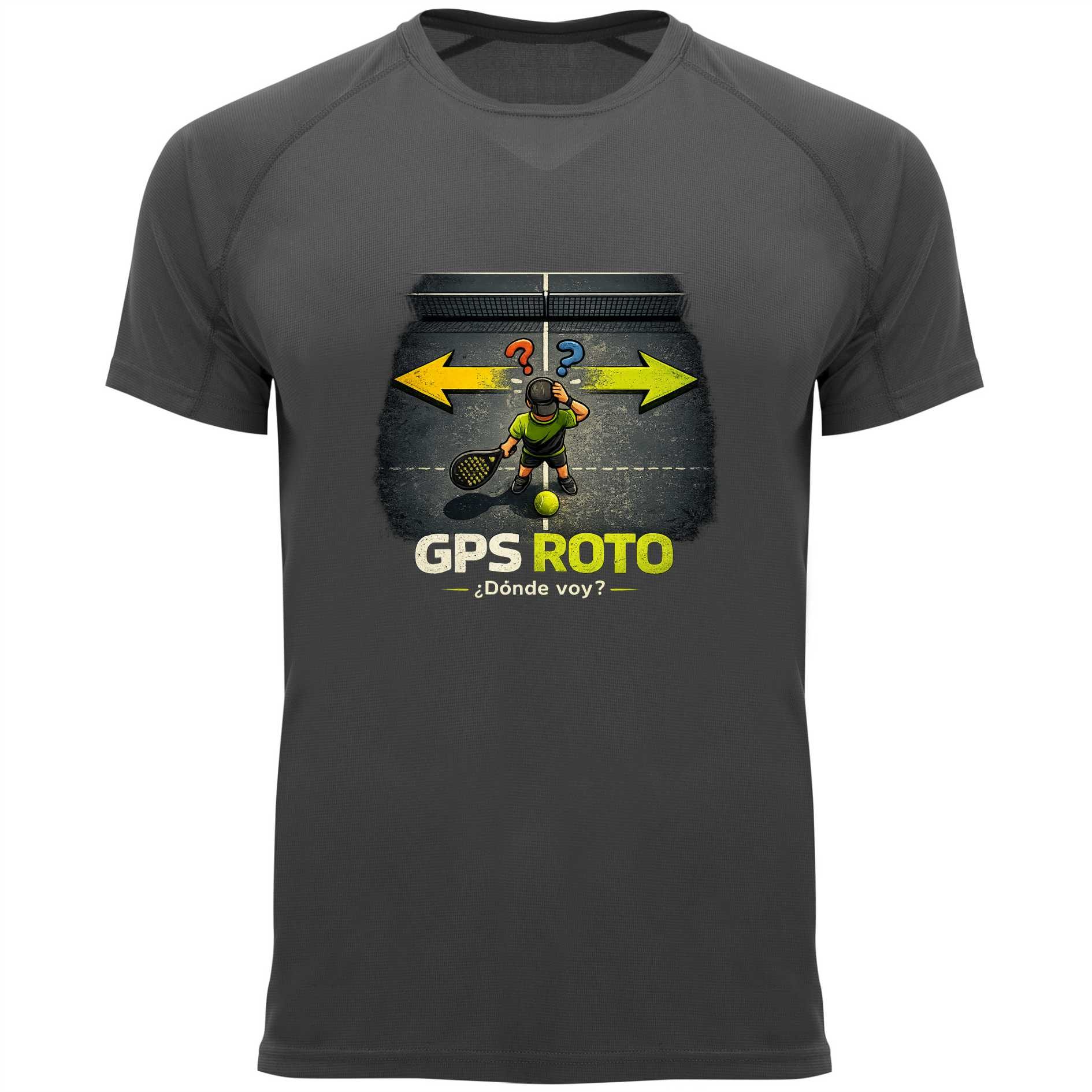 camiseta padel divertida gps roto gris plomo